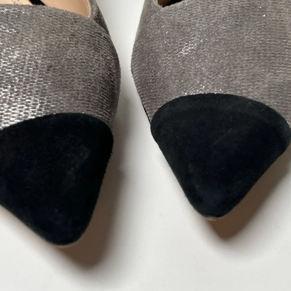 Tory Burch Women's  Silver Black Metallic Shaila Cap Toe Pumps Sz 9.5 Heels Work